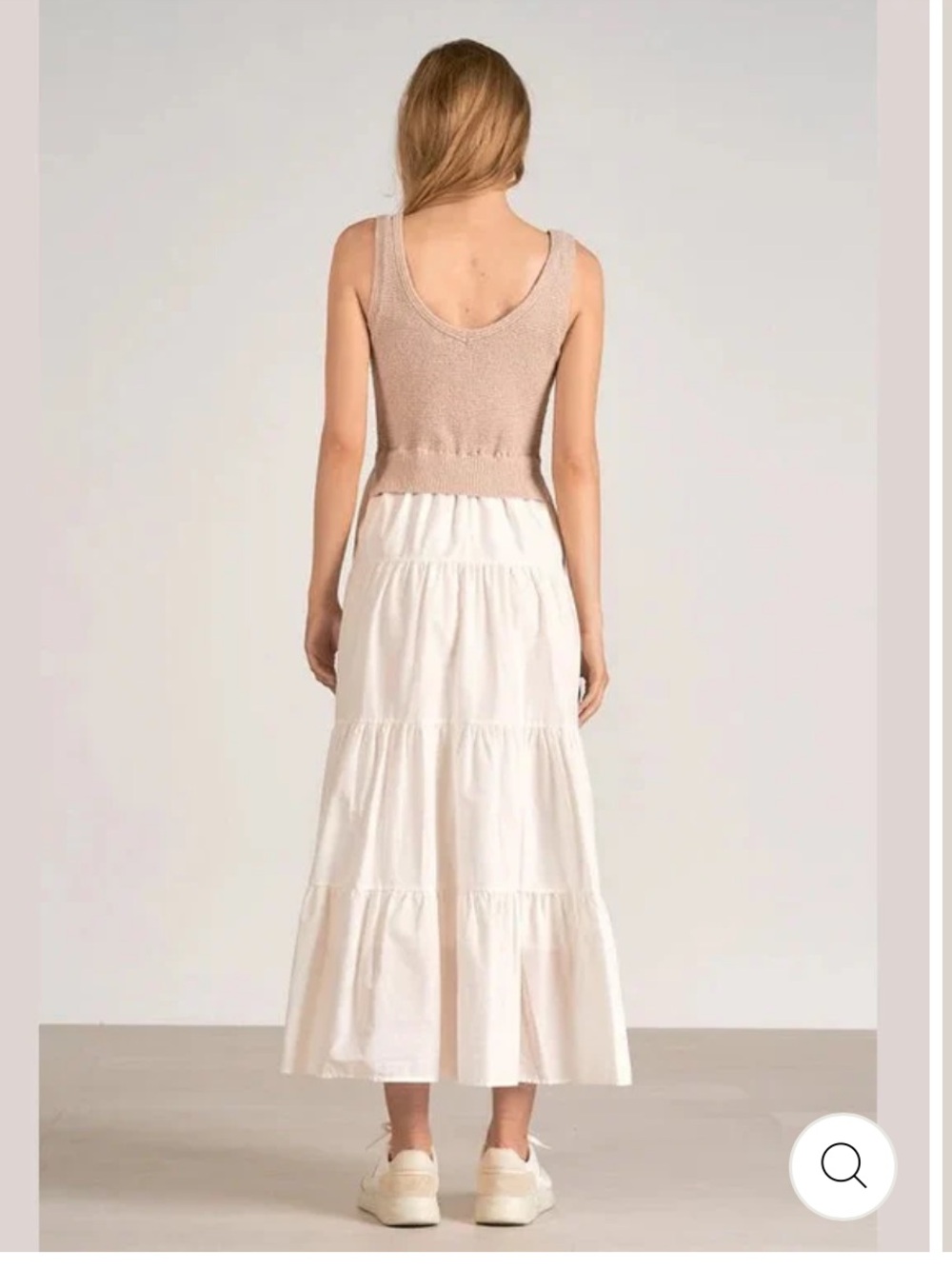 Elan White Tiered Maxi Dress with Tan Knit Sweater Tank - Picture 4 of 16
